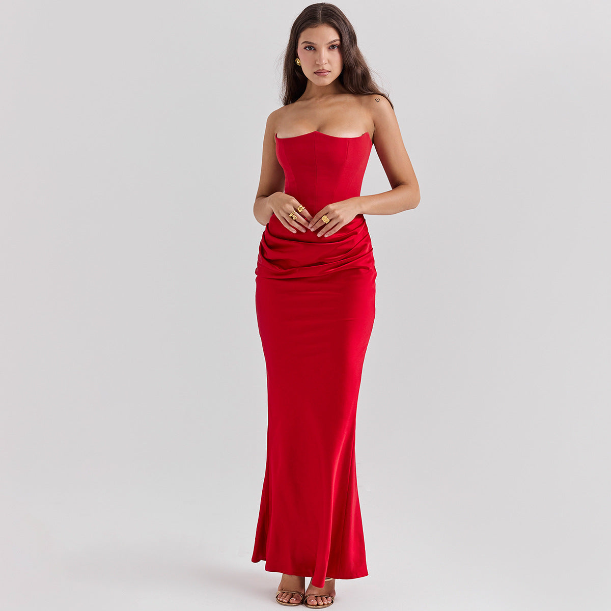 Women’s Strapless Ruched Maxi Dress