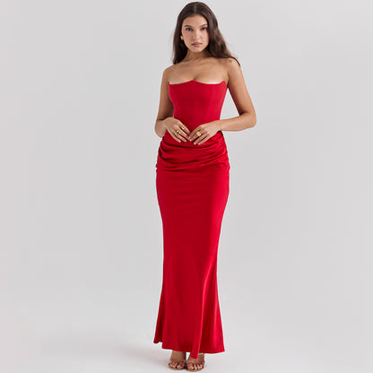 Women’s Strapless Ruched Maxi Dress